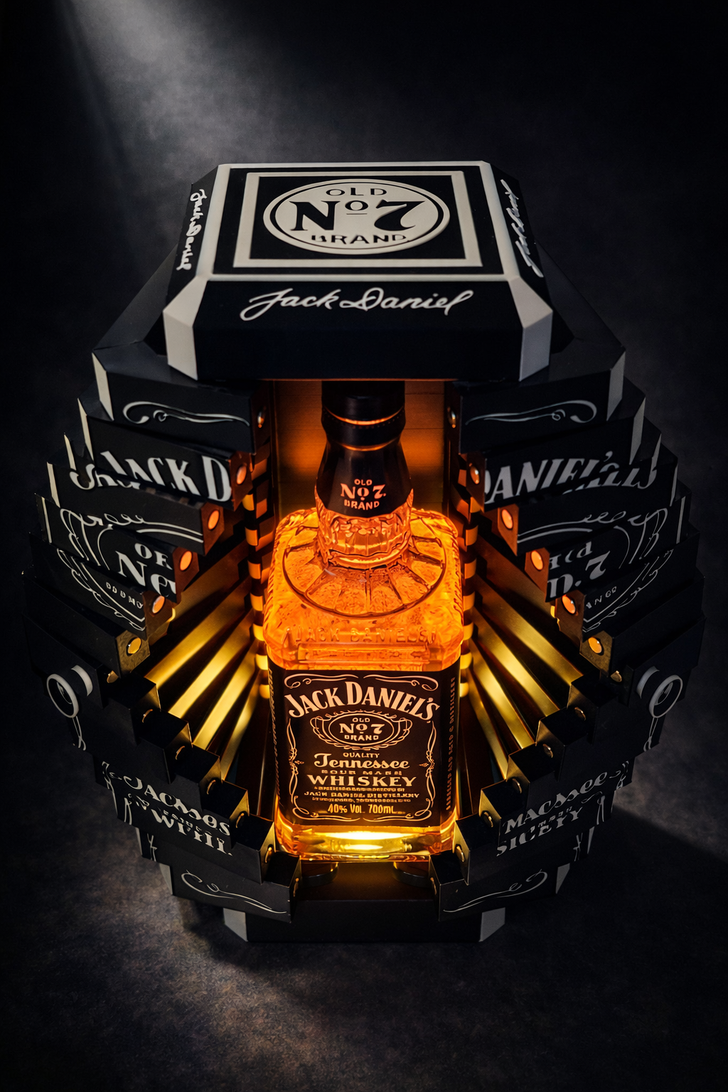 Jack Daniel’s 3D-gedruckte Whiskey Display Box – Premium Geschenkbox wahlweise mit oder ohne LED